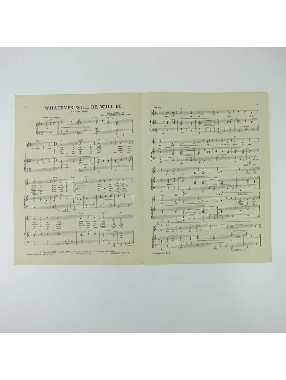 Sheet Music Whatever Will Be Will Be James Stewart Doris Day Vintage 1955